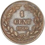 1 Cent - Willem III Pattern, Netherlands, 1860 reverse image