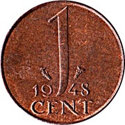 1 Cent - Wilhelmina, Netherlands, 1948 reverse image