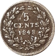 5 Cents - Willem II, Netherlands, 1848 reverse image