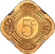 5 Cents - Wilhelmina Pattern, Netherlands, 1935 reverse image