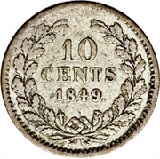 10 Cents - Willem II, Netherlands, 1848-1849 reverse image