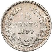 10 Cents - Wilhelmina, Netherlands, 1892-1897 reverse image
