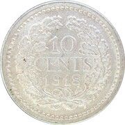 10 Cents - Wilhelmina, Netherlands, 1910-1925 reverse image