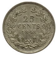25 Cents - Willem II, Netherlands, 1848-1849 reverse image