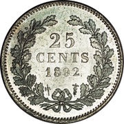25 Cents - Wilhelmina, Netherlands, 1891-1897 reverse image