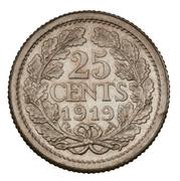 25 Cents - Wilhelmina, Netherlands, 1910-1925 reverse image
