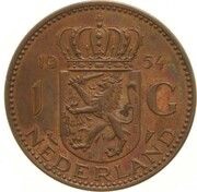 1 Gulden - Juliana Pattern, Netherlands, 1954 reverse image