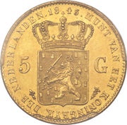 5 Gulden - Willem II, Netherlands, 1843 reverse image