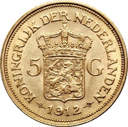 5 Gulden - Wilhemina, Netherlands, 1912 reverse image