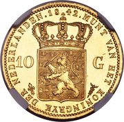 10 Gulden - Willem II, Netherlands, 1842 reverse image