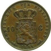 10 Gulden - Wilhelmina Pattern, Netherlands, 1891 reverse image