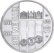 10 Gulden - Beatrix BE-NE-LUX Treaty, Netherlands, 1994 reverse image