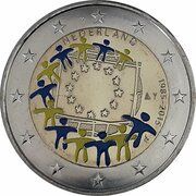2 Euros 30 Years of European Union Flag; Blue and Yellow Coloured obverse image