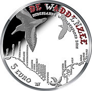 5 Euros - Willem-Alexander Wadden Sea, Silver, Coloured, Denmark, Netherlands, 2016 reverse image