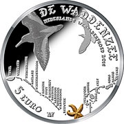 5 Euros - Willem-Alexander Wadden Sea, Silver, Coloured, Seastar reverse image