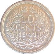 10 Cents - Wilhelmina, Netherlands, 1941-1943 reverse image