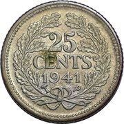 25 Cents - Wilhelmina, Netherlands, 1941-1943 reverse image