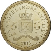 5 Gulden - Willem-Alexander / Beatrix Curacao flag, Netherlands, 2013 reverse image