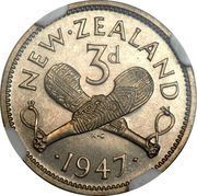 3 Pence - George VI 2nd type reverse image