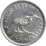 6 Pence - George VI 1st type, New Zealand, 1937-1946 reverse image