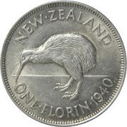 1 Florin - George VI 1st type, New Zealand, 1937-1946 reverse image