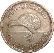 1 Florin - George VI 3rd type, New Zealand, 1948-1951 reverse image