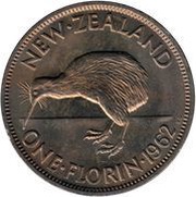 1 Florin - Elizabeth II 1st Portrait, New Zealand, 1953-1965 reverse image