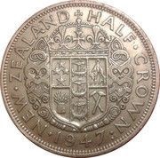 ½ Crown - George VI 2nd type, New Zealand, 1947 reverse image