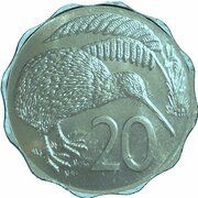 20 Cents - Elizabeth II 2nd portrait; Kiwi - Planchet Error reverse image