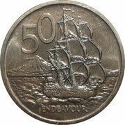 50 Cents - Elizabeth II 2nd Portrait; Voyage of Lt. James Cook, New Zealand, 1969 reverse image