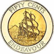 50 Cents - Elizabeth II 3rd Portrait; HMS Endeavour reverse image