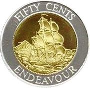 50 Cents - Elizabeth II 3rd portrait; HMS Endeavour, Silver Proof reverse image