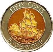 50 Cents - Elizabeth II 3rd portrait; HMS Endeavour, Gold Proof reverse image
