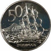 50 Cents - Elizabeth II 4th portrait; non-magnetic, New Zealand, 1999-2006 reverse image