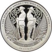 50 Cents - Elizabeth II 4th Portrait; Spirit of ANZAC, Silver Proof, New Zealand, 2015 reverse image