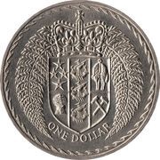 1 Dollar - Elizabeth II 2nd portrait; Shield of Arms, New Zealand, 1967-1976 reverse image