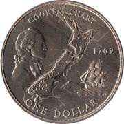 1 Dollar - Elizabeth II 2nd Portrait; Cook's Voyage, New Zealand, 1969 reverse image
