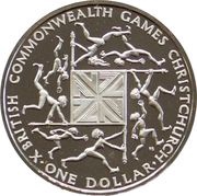 1 Dollar - Elizabeth II 2nd Portrait; Commonwealth Games, Silver Proof, New Zealand, 1974 reverse image