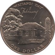 1 Dollar - Elizabeth II 2nd Portrait; Waitangi Day, New Zealand, 1977 reverse image