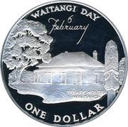 1 Dollar - Elizabeth II 2nd Portrait; Waitangi Day, Silver Proof, New Zealand, 1977 reverse image