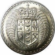 1 Dollar - Elizabeth II Berry Portrait; Shield of Arms, New Zealand, 1979 reverse image