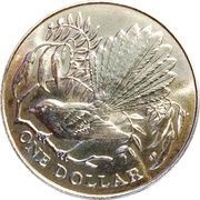 1 Dollar - Elizabeth II Berry Portrait; Fantail Bird, New Zealand, 1980 reverse image
