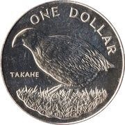 1 Dollar - Elizabeth II Berry Portrait; Takahe Bird, New Zealand, 1982 reverse image