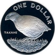 1 Dollar - Elizabeth II Berry Portrait; Takahe Bird, Silver Proof, New Zealand, 1982 reverse image