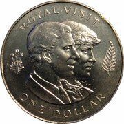 1 Dollar - Elizabeth II 2nd Portrait; Royal Visit, New Zealand, 1983 reverse image
