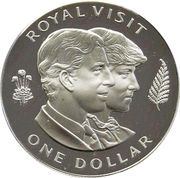 1 Dollar - Elizabeth II 2nd Portrait; Royal Visit, Silver Proof, New Zealand, 1983 reverse image