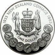 1 Dollar - Elizabeth II 2nd Portrait; Coinage Anniversary, Silver Proof, New Zealand, 1983 reverse image