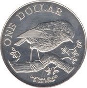 1 Dollar - Elizabeth II 2nd Portrait; Black Robin, New Zealand, 1984 reverse image