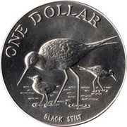 1 Dollar - Elizabeth II 2nd portrait; Black Stilt, New Zealand, 1985 reverse image