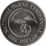 1 Dollar - Elizabeth II 3rd Portrait; National Parks Centennial, New Zealand, 1987 reverse image